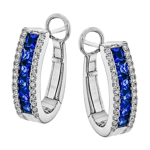 18k Sapphire and Diamond Hoop Earrings