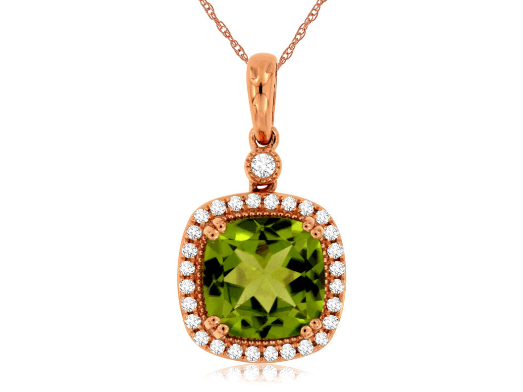 14k Rose Gold Peridot and Diamond Necklace