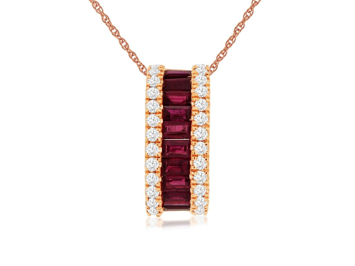 14k Rose Gold Ruby and Diamond Necklace