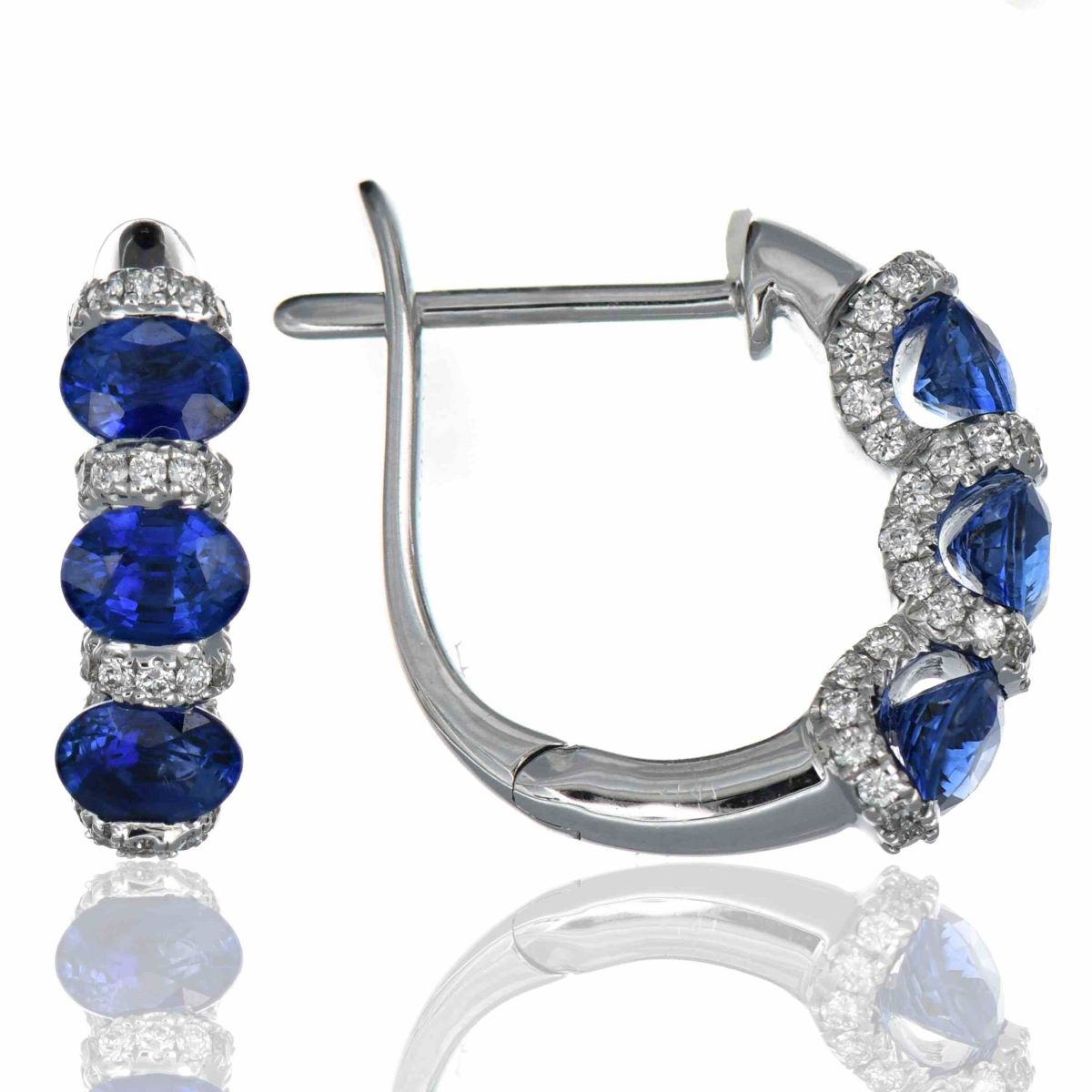 18k Sapphire and Diamond Hoop Earrings
