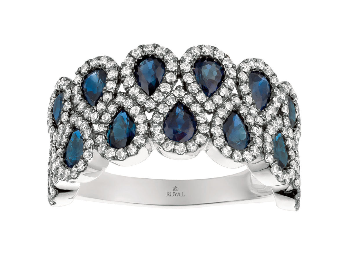 14k White Gold Pear Shape Sapphire and Diamond Ring