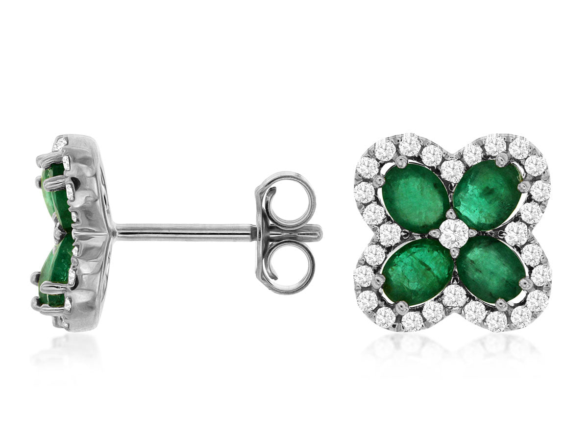 14kt Emerald and Diamond Clover Shape Earrings
