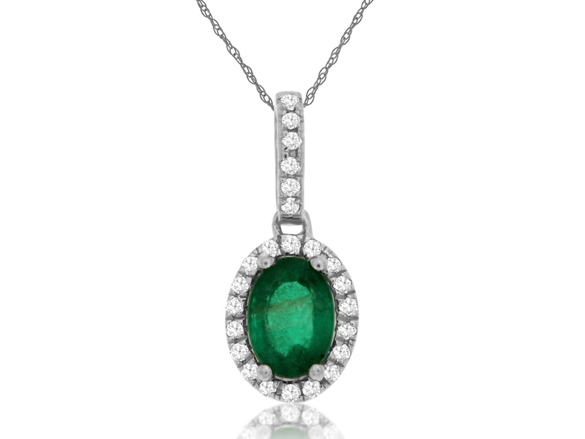 14k Oval Emerald and Diamond Necklace