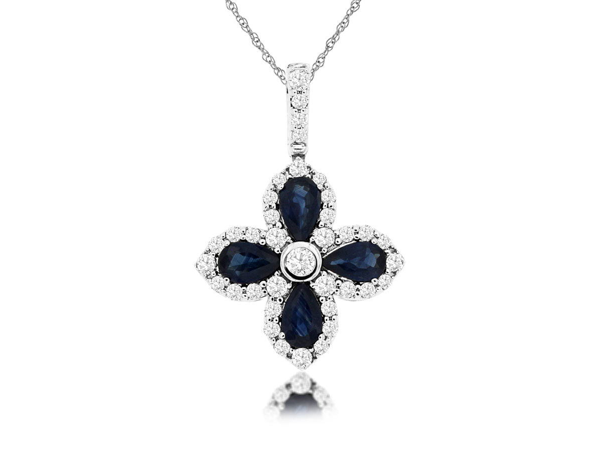 14k Petite Flower Shape Sapphire and Diamond Necklace