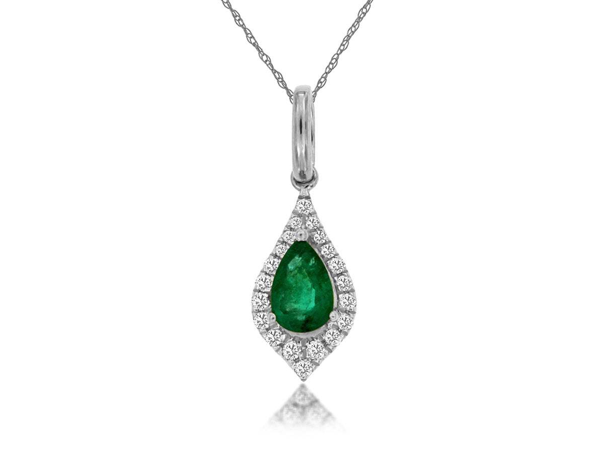 14k Pear Shape Emerald and Diamond Necklace