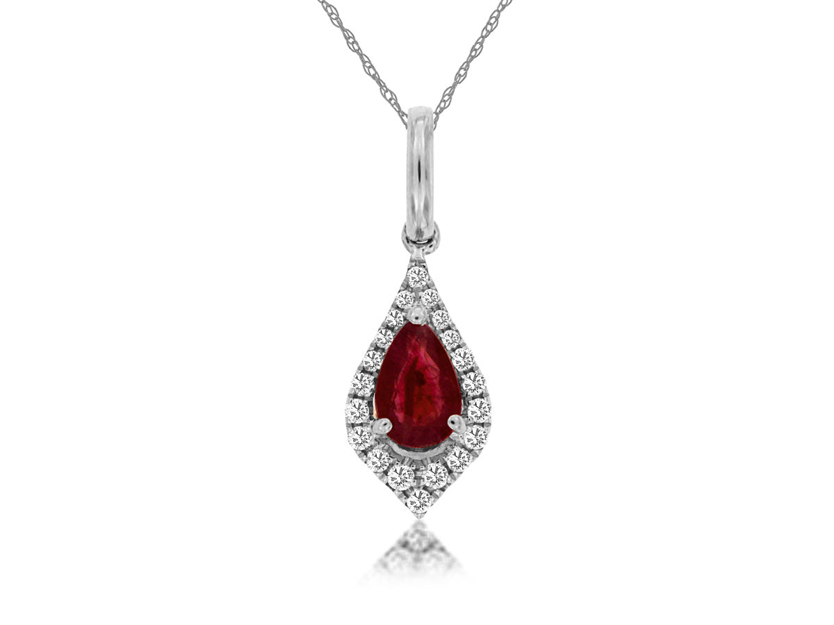 14k Pear Shape Ruby and Diamond Necklace