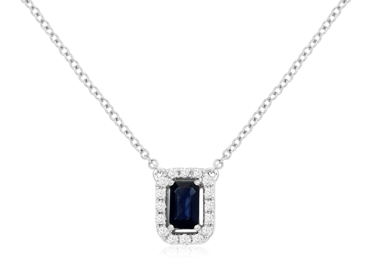 14k Emerald Shape Sapphire and Diamond Necklace