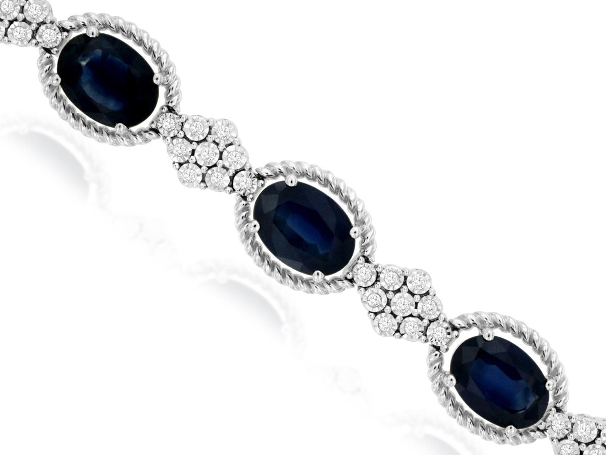 14k Oval Sapphire and Diamond Bracelet