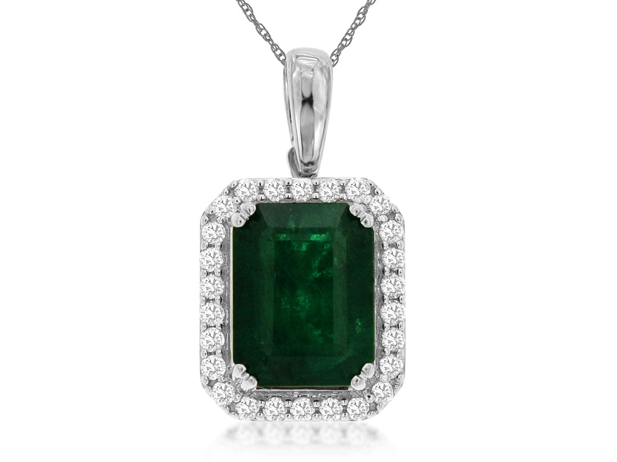 14k Oval Emerald and Diamond Necklace