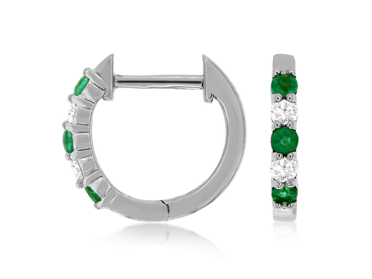 14k Emerald and Diamond Huggie Style Earrings