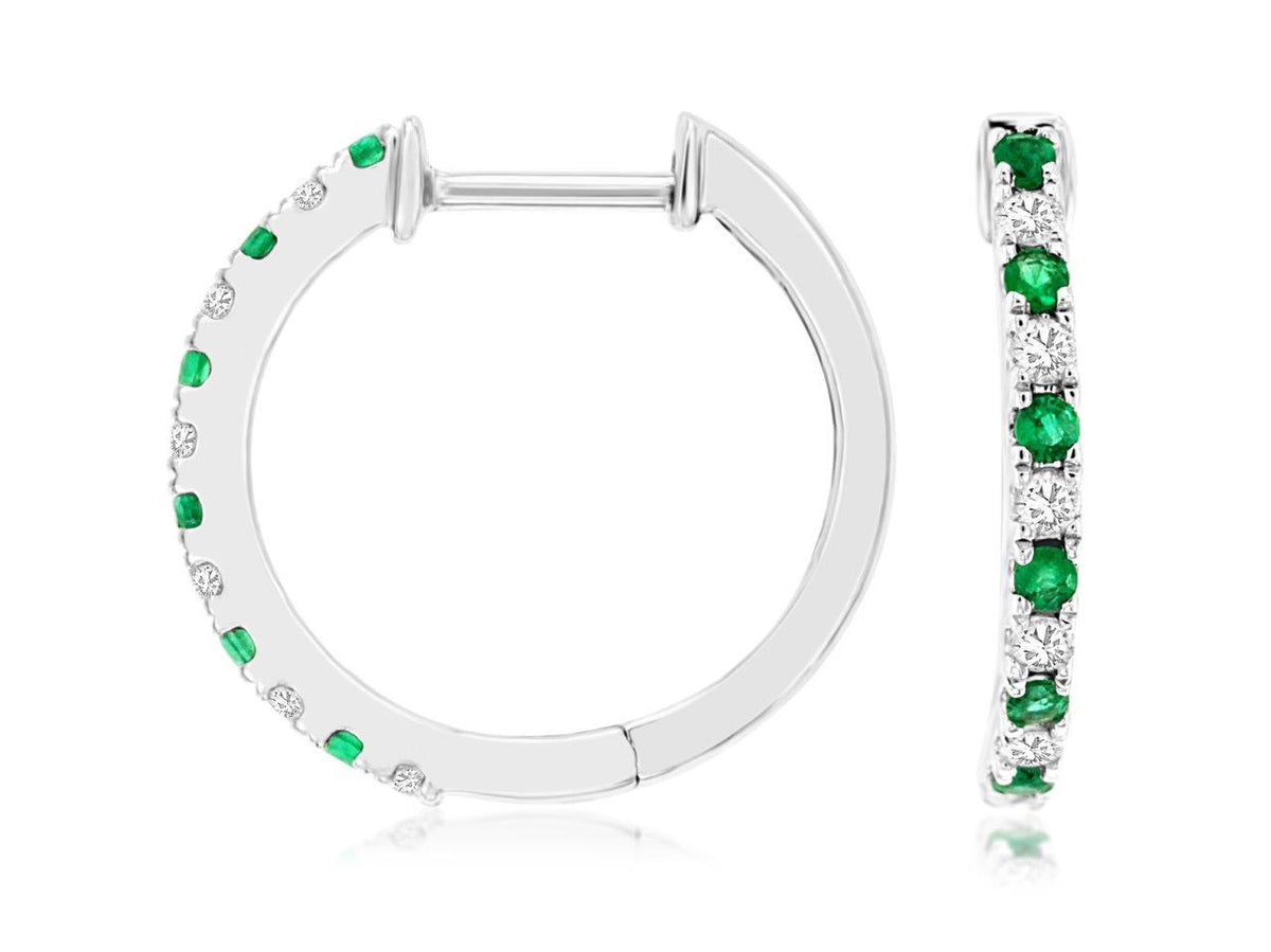 14k Emerald and Diamond Hoop Earrings