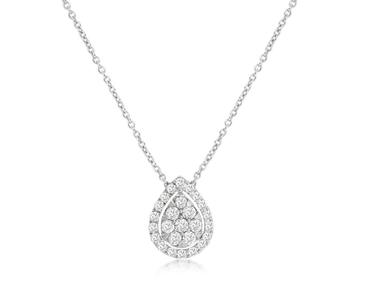 14k Pear Shaped Halo Diamond Necklace