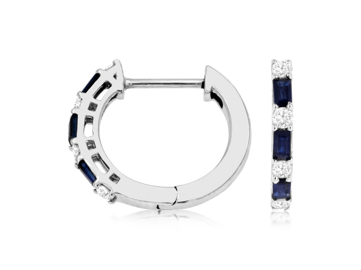 14k Sapphire and Diamond Hoop Earrings