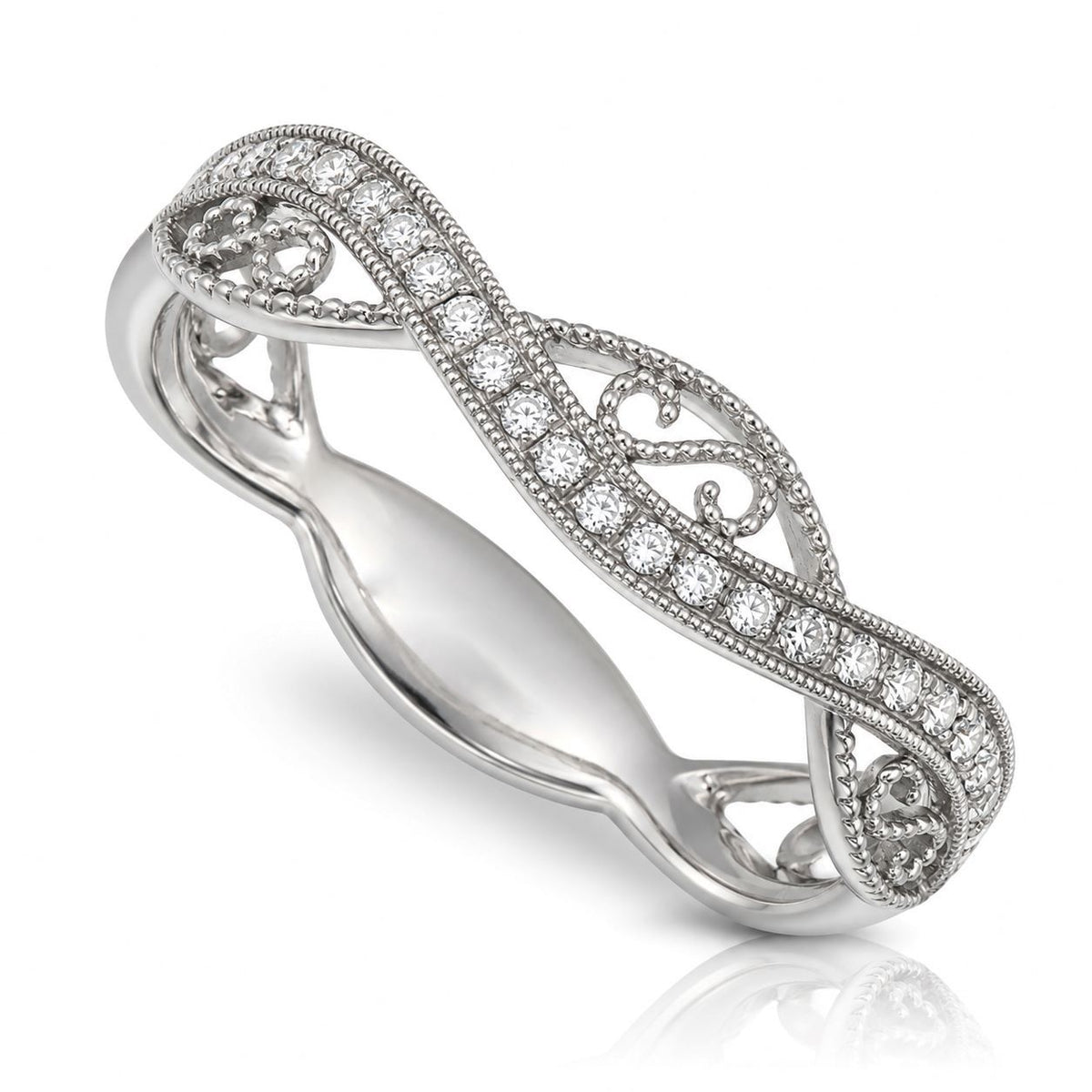 14k Vintage Style Diamond Wedding Band
