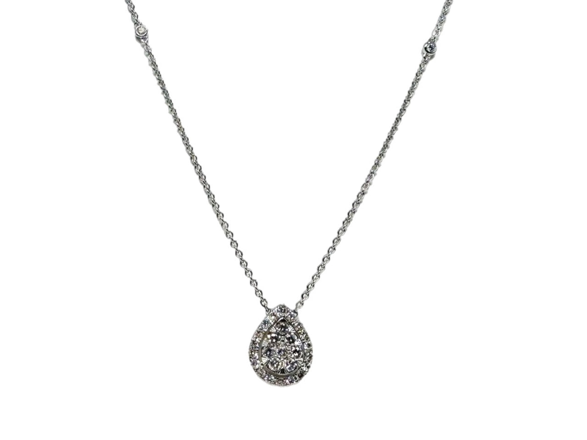 14k Pear Shaped Halo Diamond Necklace