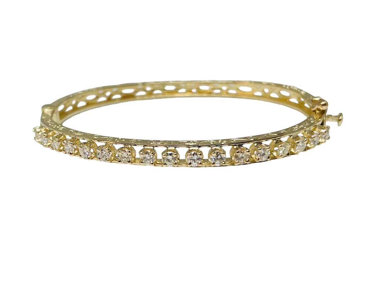 14kt Yellow Gold Engraved Bangle Style Diamond Bracelet