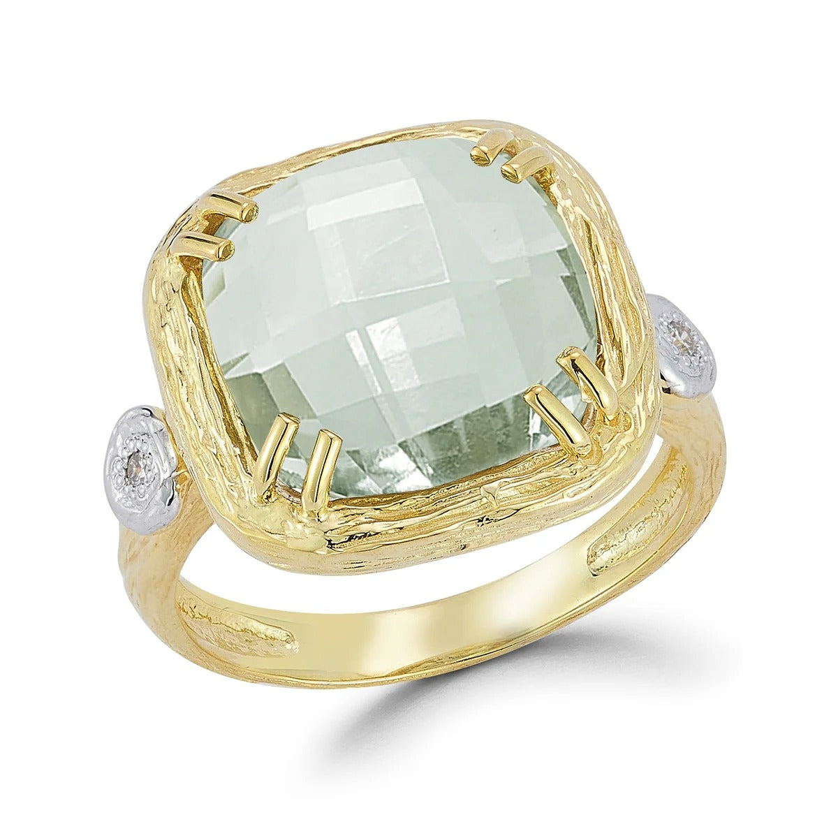 14k Green Quartz and Diamond Ring