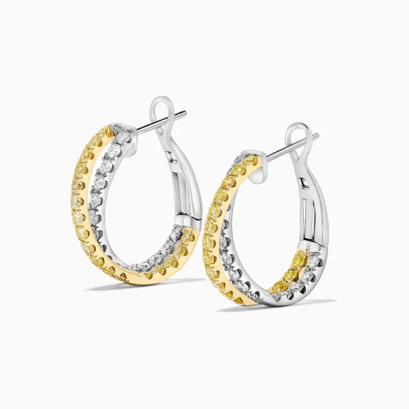 18k White and Yellow Gold Diamond Earrings with Fancy Yellow Diamonds
