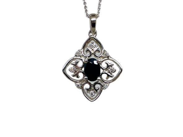 14k White Gold Sapphire and Diamond Necklace