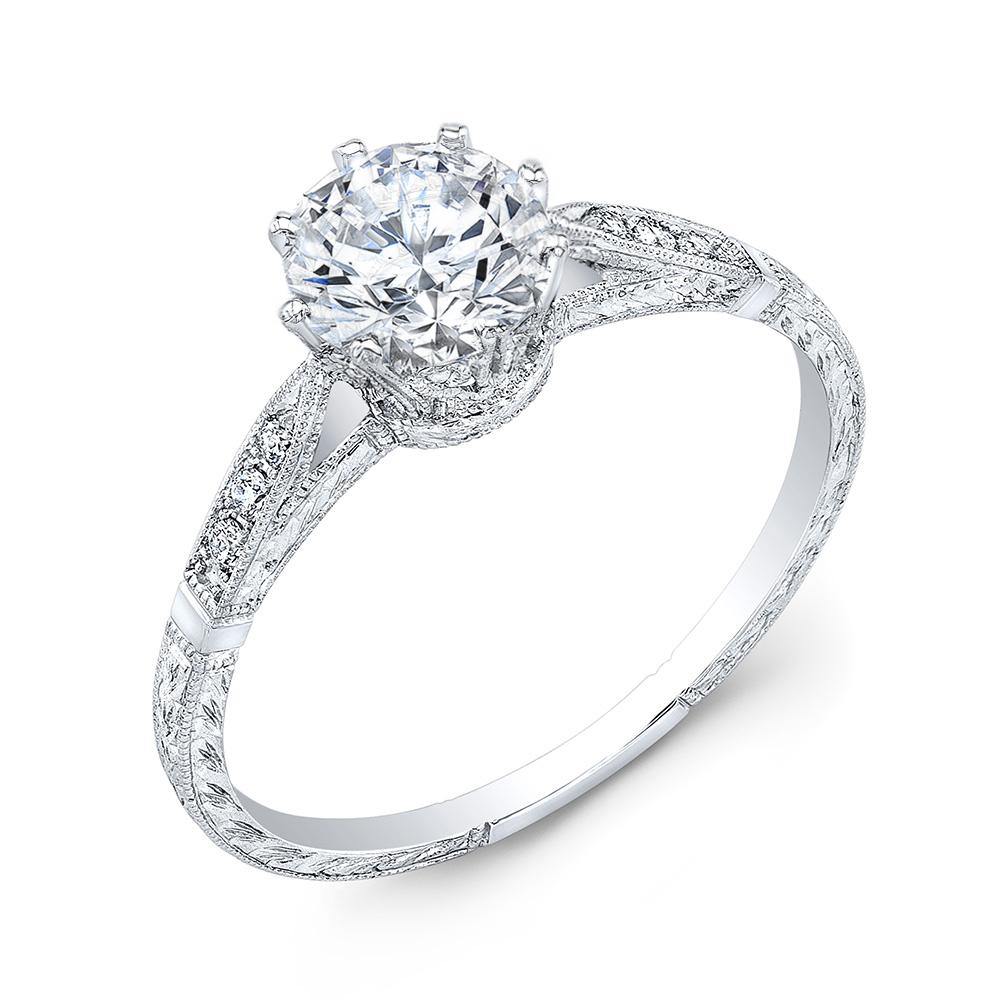 18k Hand Engraved Vintage Inspired Engagement Ring Setting - Harby Jewelers