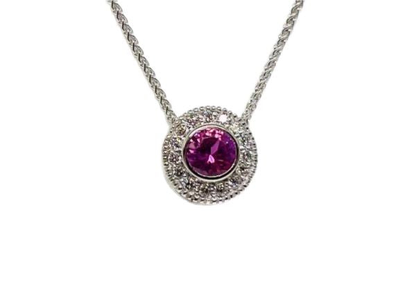 14k Pink Sapphire and Diamond Pendant