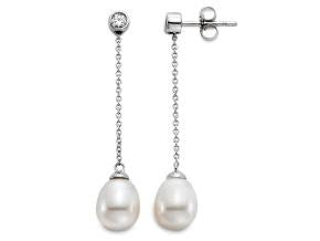 14k Pearl and Diamond Dangle Earrings