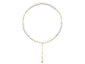 14k Pearl Y Necklace with a Paperclip link