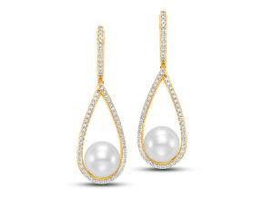 18k Pearl and Diamond Dangle Earrings