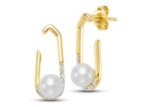18k Pearl and Diamond Paperclip Earrings