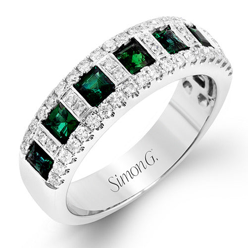 18k Seven Stone Emerald and Diamond Ring