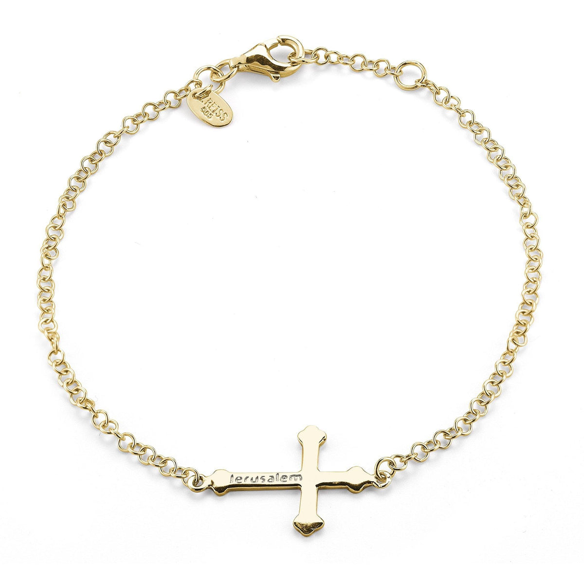 14k Yellow Gold Sideways Gold Cross Bracelet - Harby Jewelers