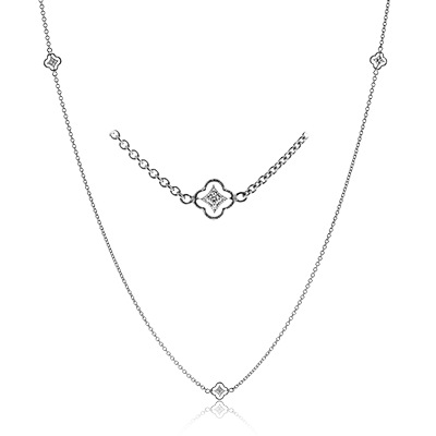 18k White Gold 36&quot; Necklace With Diamond Stations