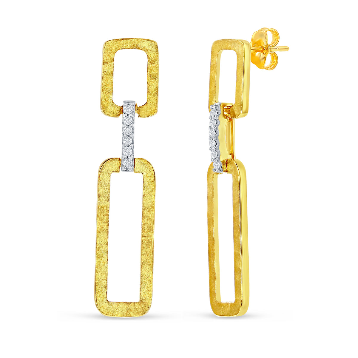 14k Diamond Dangle Earrings With Hammered Gold Finish