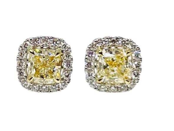 18k Yellow and White Gold Fancy Yellow Diamond Earrings