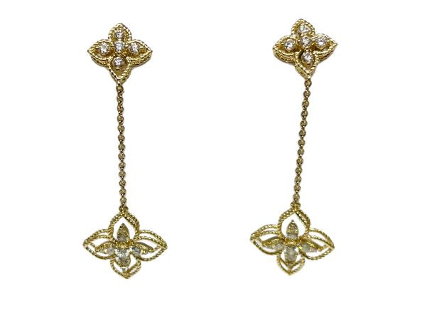14k Floral Shape Dangle Diamond Earrings