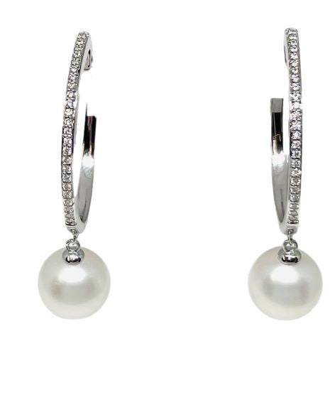 18k White Gold Pearl and Diamond Earrings