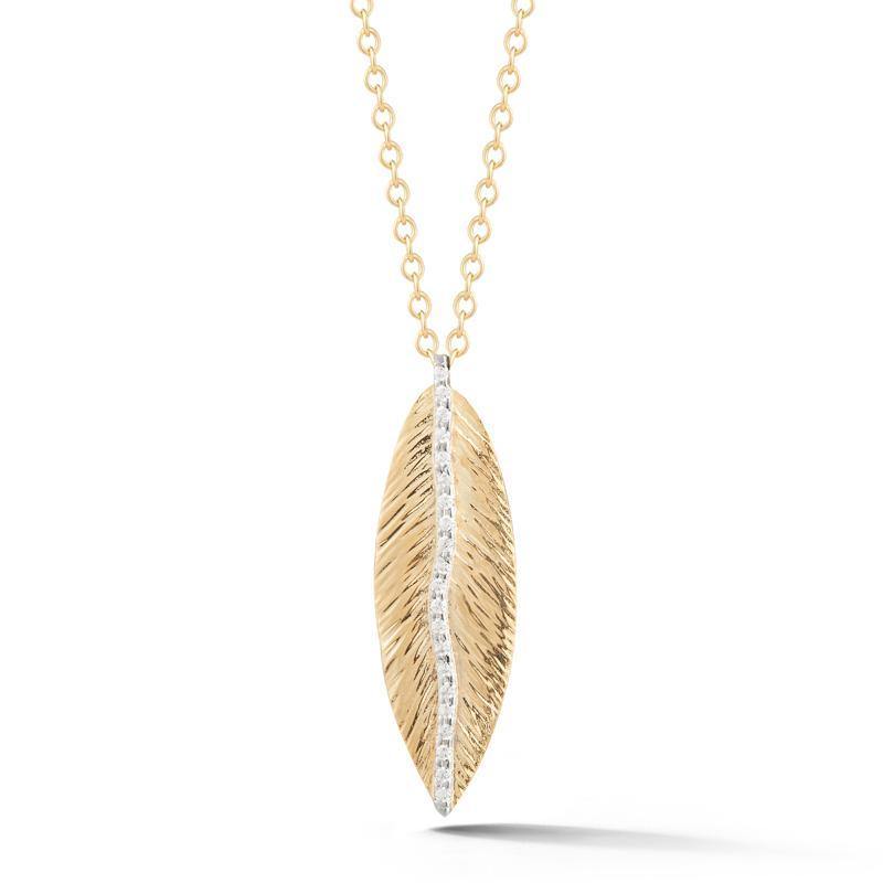 14k Yellow Gold Leaf Design Diamond Pendant - Harby Jewelers