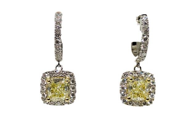18k White Gold Fancy Yellow Diamond Earrings