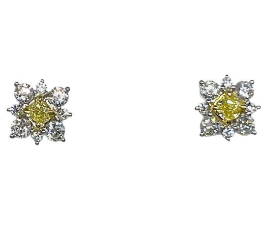 18Kt White Gold Fancy Yellow Diamond Earrings