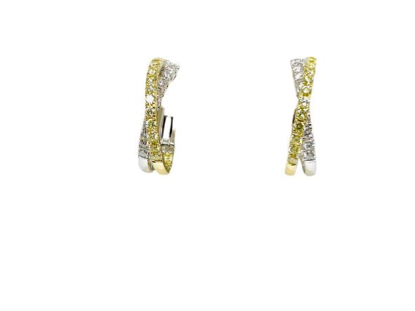 18k White and Yellow Gold Diamond Earrings with Fancy Yellow Diamonds