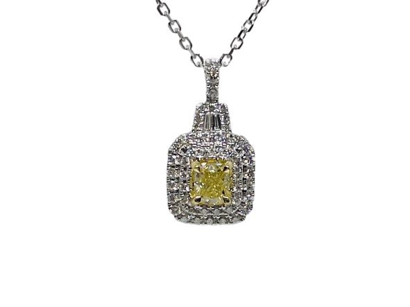 18 Kt White Gold Fancy Yellow Diamond Pendant
