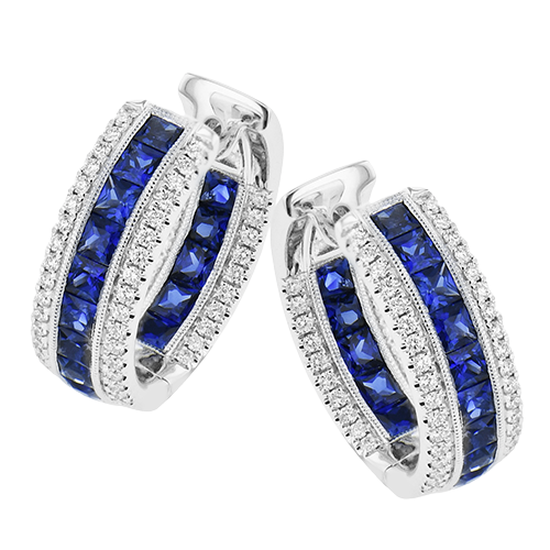 18k Sapphire and Diamond Hoop Earrings