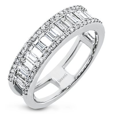 18k White Gold Baguette and Round Diamond Wedding Band - Harby Jewelers