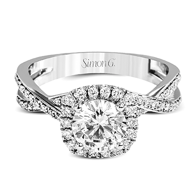 18k White Gold Split Shank And Halo Diamond Engagement Ring - Harby Jewelers