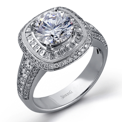 18k Simon G Halo Setting with Baguette and Round Diamonds