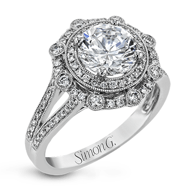 18k White Gold Vintage Diamond Engagement Ring - Harby Jewelers