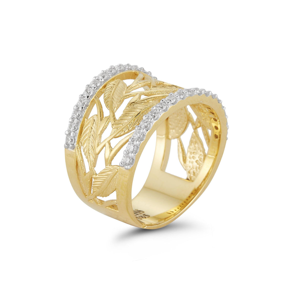 14k Yellow Gold Diamond Leaf Ring - Harby Jewelers