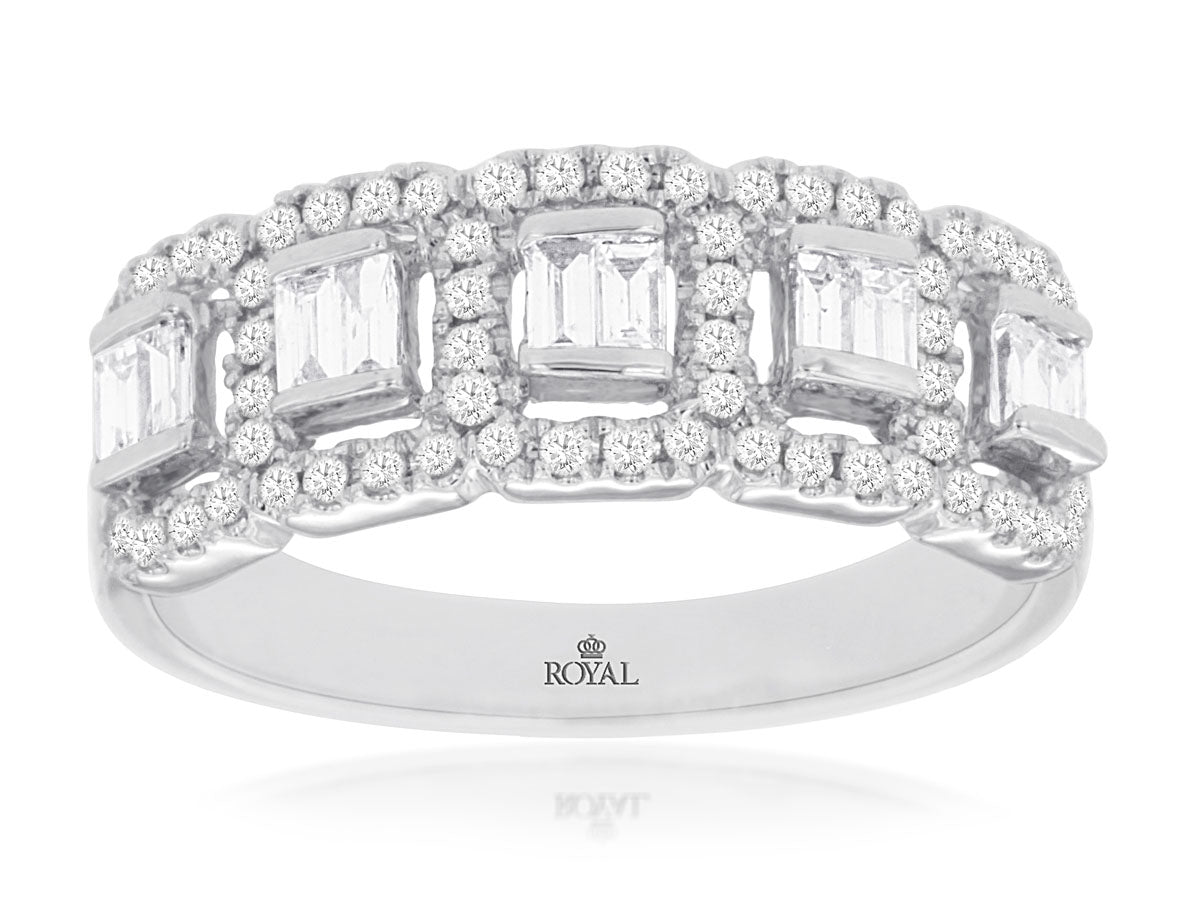 14k Baguette and Round Halo Diamond Ring