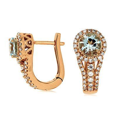 14KT Rose Gold Aquamarine and Diamond Earrings - Harby Jewelers
