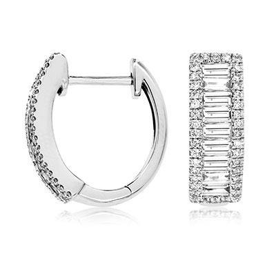 14k  White Gold Baguette and Round Diamond Earrings - Harby Jewelers